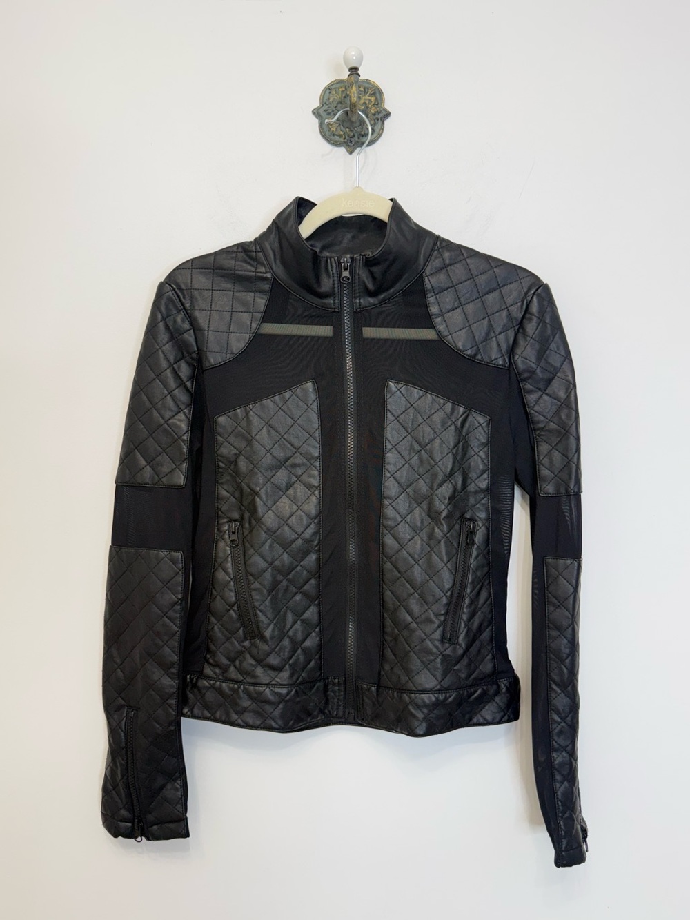 BKE Buckle Mixed Media Black Moto Jacket Womens Medium Biker Rocker Mesh Stretch